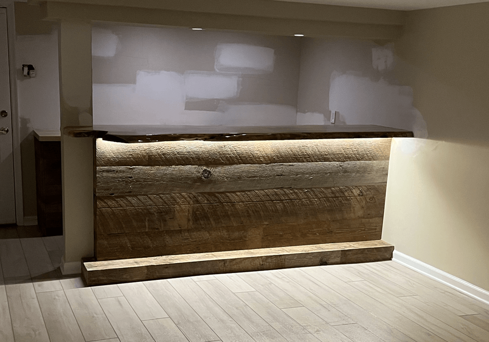 Custom Residential Wood Bar With Lighting
